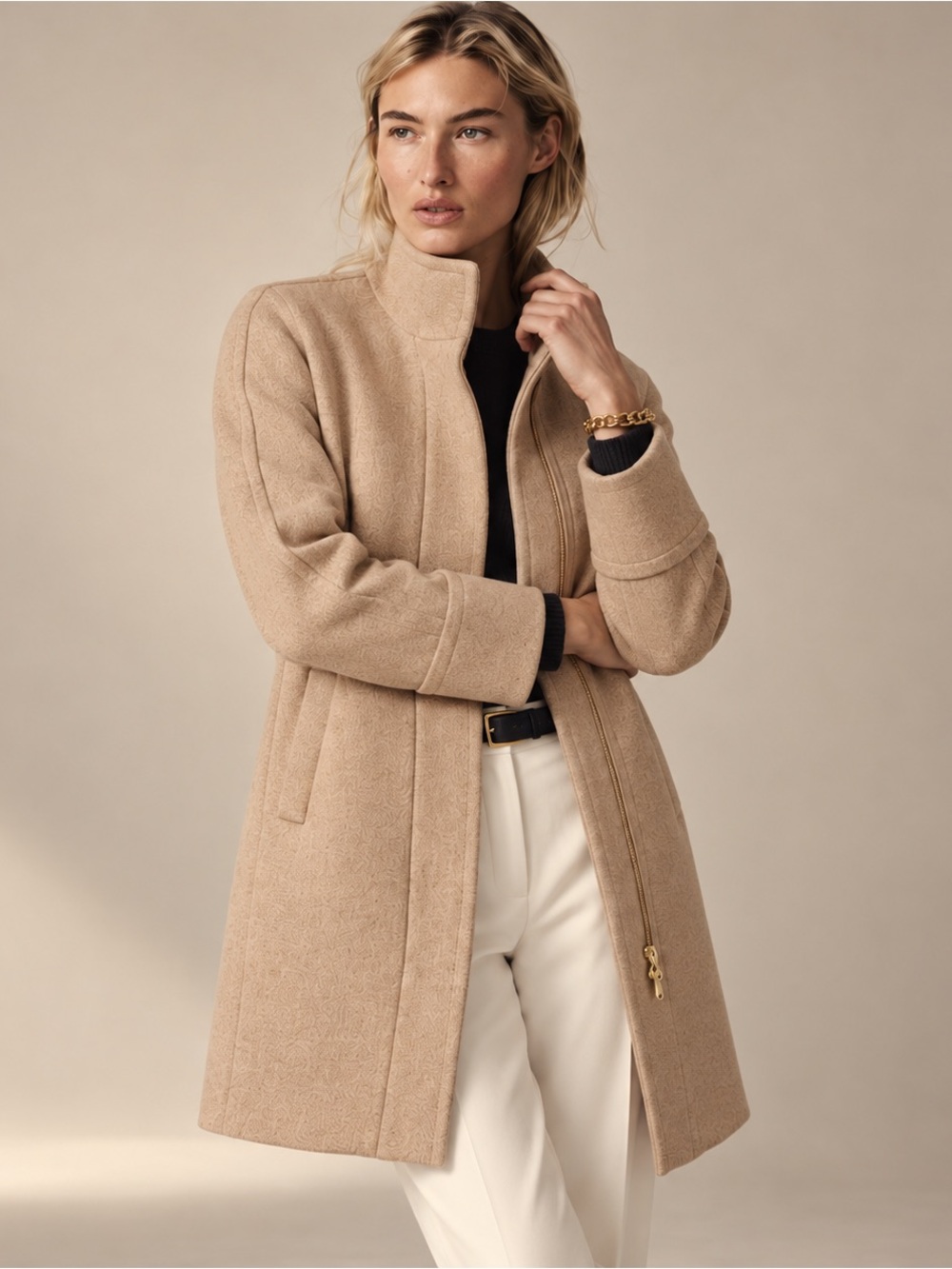 J.Crew Italian Stadium Cloth by Nello Gori Wool Cocoon Coat Camel 4 Tall